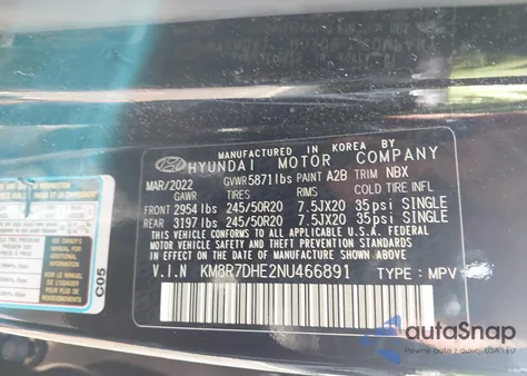 2022 Hyundai Palisade Calligraphy из США, поврежденный, VIN KM8R7DHE2NU466891